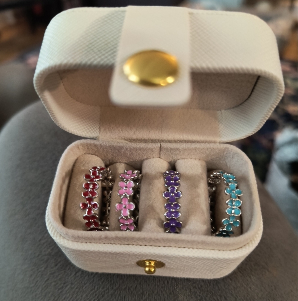 .925 STERLING SILVER FLOWER RING SET SZ 7 NEW!